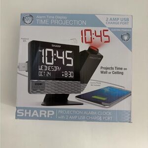 Sharp Black and Silver USB Projection Alarm Clock